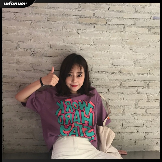 Áo Thun Tay Ngắn Dáng Rộng In Chữ Thời Trang Cho Bạn Gái