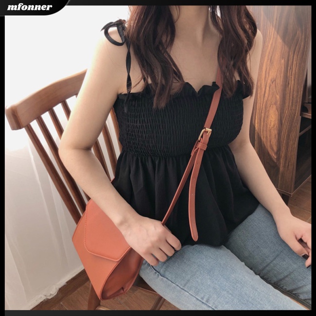 Áo Hai Dây Dạng Nén Màu Trơn Dễ Thương Thời Trang Mùa Hè Cho Bạn Gái