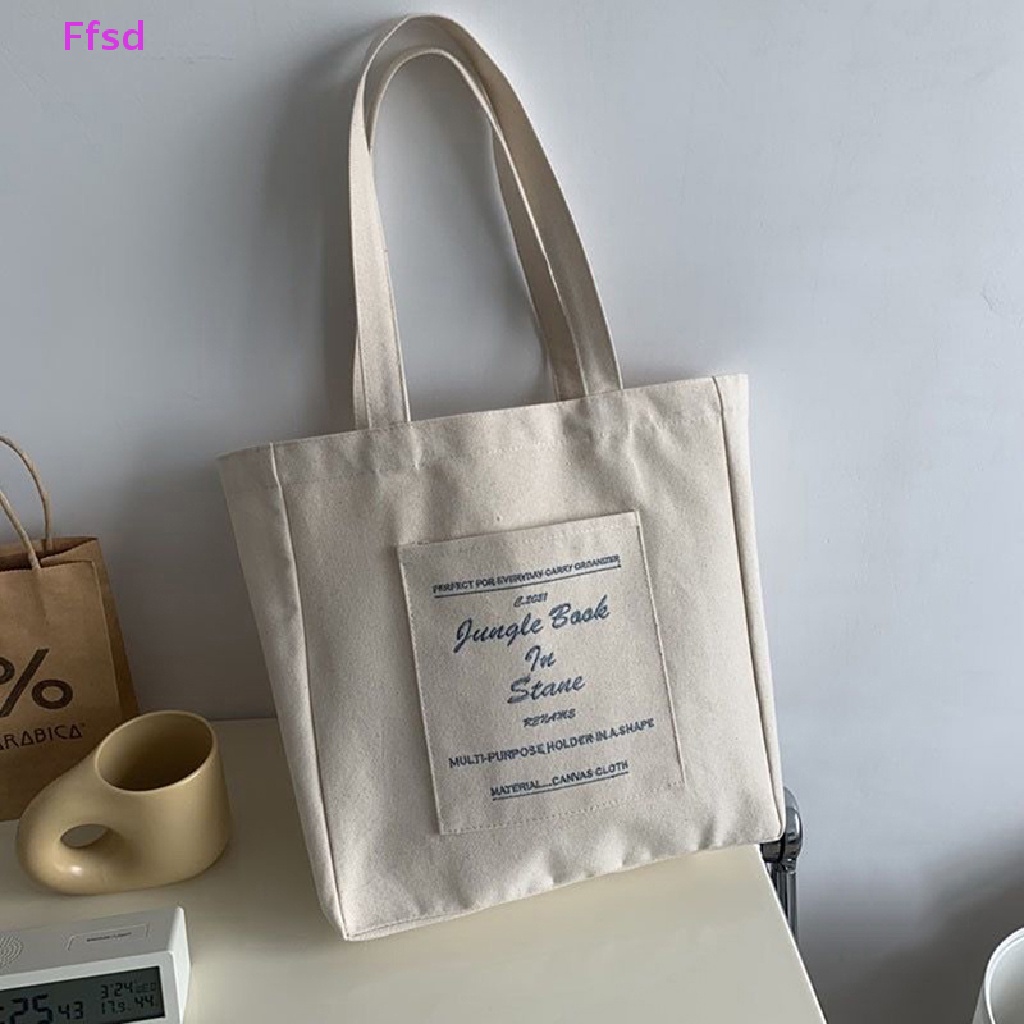 {Ffsd} Túi Xách Tote Đeo Vai Bằng Vải Bạt Cotton Sức Chứa Lớn Có Thể Tái Sử Dụng Cho Nữ * Bán Chạy