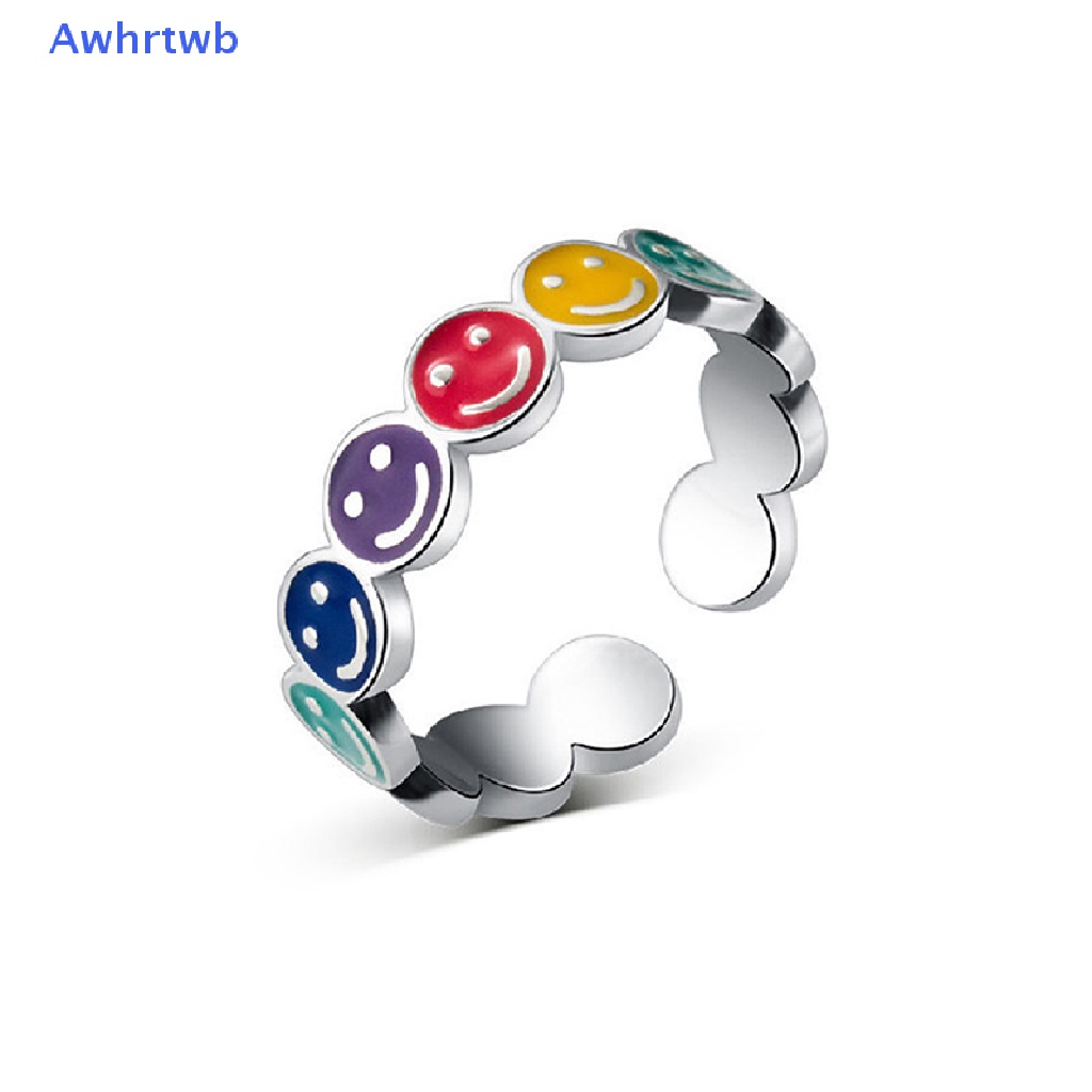 Awhrtwb Nhẫn Hình Mặt Cười Nhiều Màu Sắc Có Thể Điều Chỉnh Kích Thước Phong Cách Retro Đơn Giản Thích Hợp Làm Quà