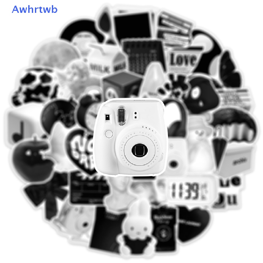 Set 50 Sticker Màu Trắng Đen Trang Trí Sổ Tay DIY Mới