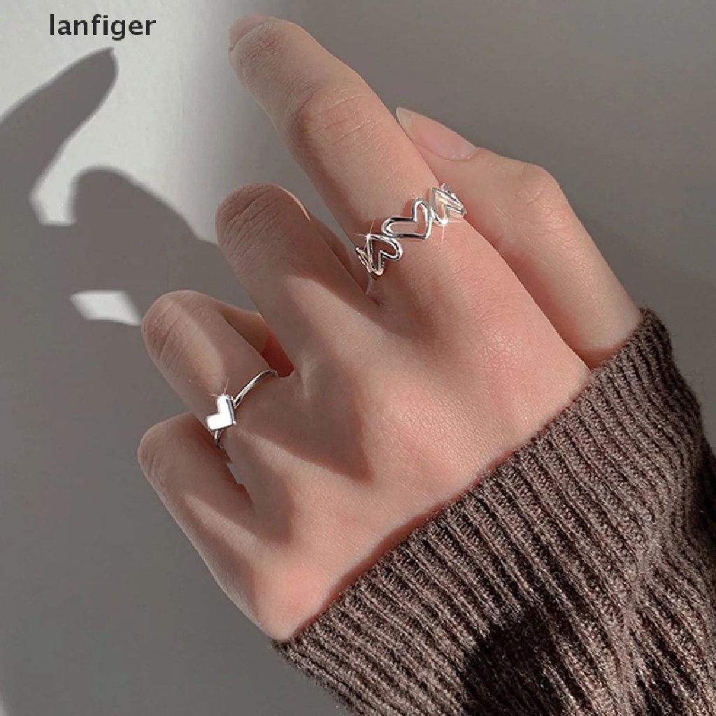 1 Set Nhẫn Hở Mạ Bạc Hình Trái Tim Đơn Giản Thời Trang Cho Nữ