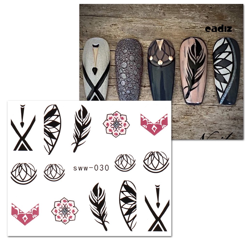 Bộ 12 Miếng Dán Móng Tay Chuyển Nước Tự Dính Không Phai Siêu Mỏng Họa Tiết Hoa Ma Rốc / Lông Vũ / Hoa