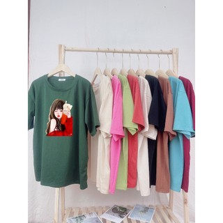 Áo phông Cotton hàn (Hàng Loại 1) in hình Cô gái áo đỏ, áo nữ from rộng, chất đẹp, mặc mát - PUDDING