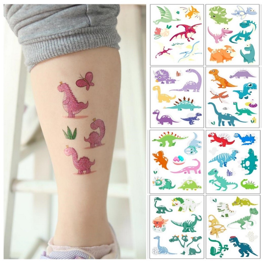 Hình Xăm Dán Tạm Thời Hình Khủng Long Hoạt Hình Dùng Một Lần Cho Trẻ Em