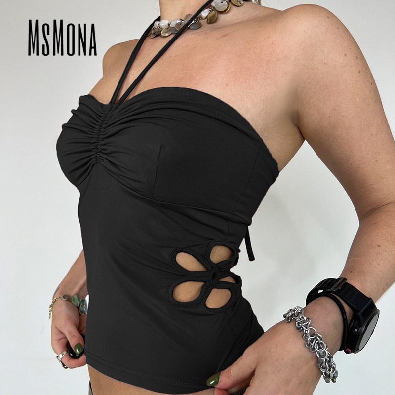 Áo Ống Ôm Sát Khoét Vai Màu Trơn Họa Tiết Hoa Quyến Rũ Thời Trang 2023 Cho Nữ