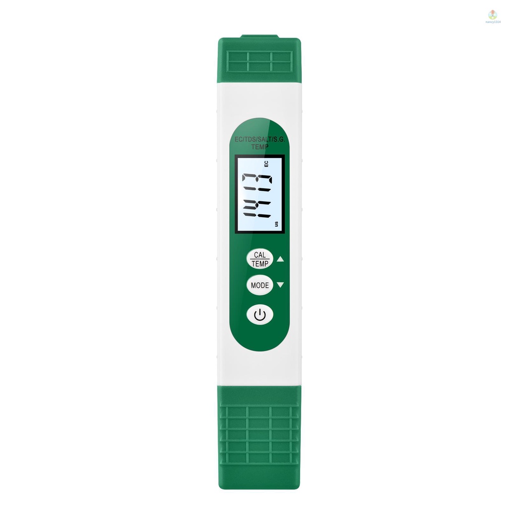 Máy Phân Tích Chất Lượng Nước Đa Năng 5 Trong 1 EC / TDS / S.G / Muối / Nhiệt Độ Nước Màn Hình LCD Kỹ Thuật Số Cho Bể Cá / Gia Đình