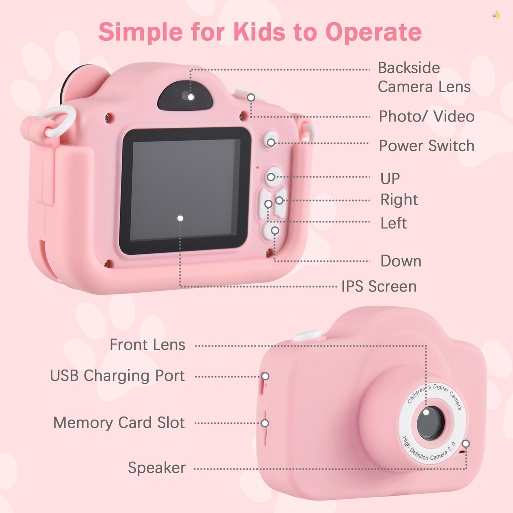 Máy Ảnh Kỹ Thuật Số Mini 1080P Màn Hình Kép 2.0 Inch IPS 4X Zoom Kèm Khung Ảnh Dễ Thương Cho Bé