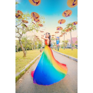 Váy đầm maxi đi biển Ombre thiết kế 2 dây xinh đẹp dáng dài xẻ tà có sẵn mút ngực du lịch cá tính quyến rũ