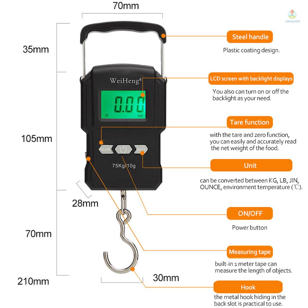 Cân Điện Tử 75Kg / 10g Có Móc Treo Tiện Dụng
