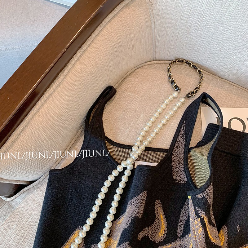 Set Áo Váy Hai Dây Dệt Kim Màu Sắc Tương Phản Phong Cách Retro Thời Trang Mùa Hè 2023 Dành Cho Bạn Nữ