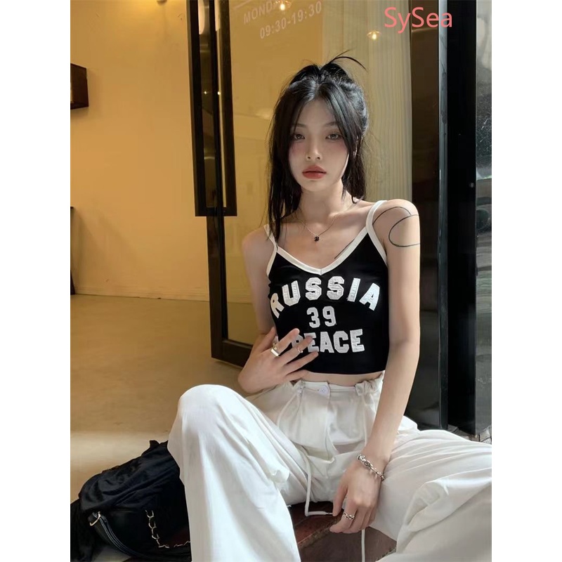 Áo Croptop Hai Dây In Chữ Thời Trang Mùa Hè Mỹ Dành Cho Nữ