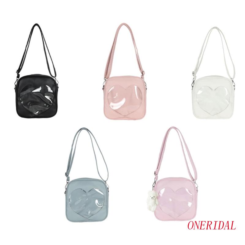 Túi Đeo Chéo Vai Bằng Da PU Hình Vuông Họa Tiết Trái Tim Trong Suốt