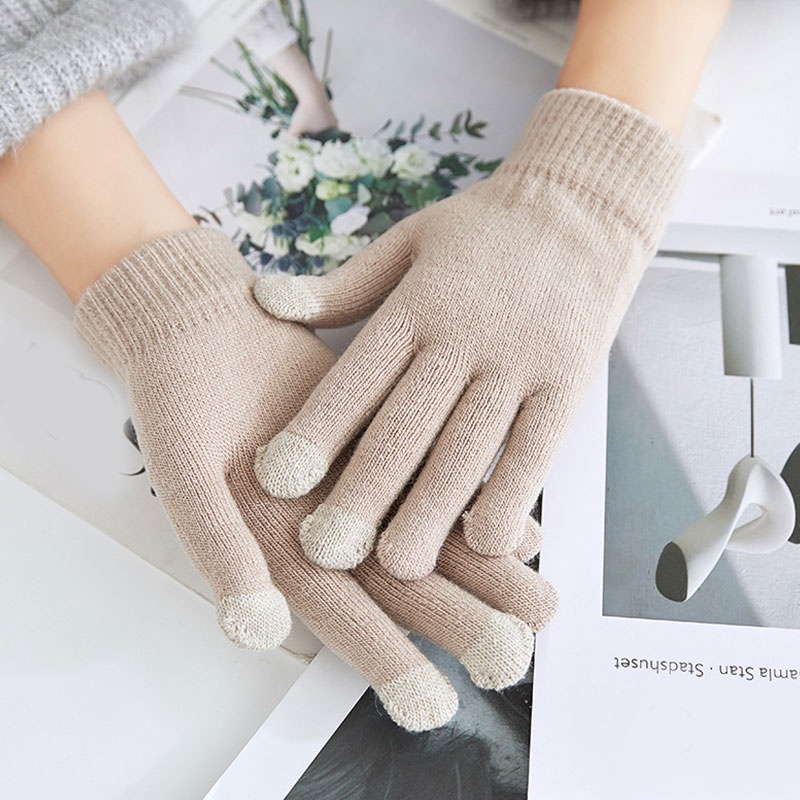 Găng Tay Năm Ngón Đan Len Cashmere Có Thể Chạm Màn Hình Cảm Ứng