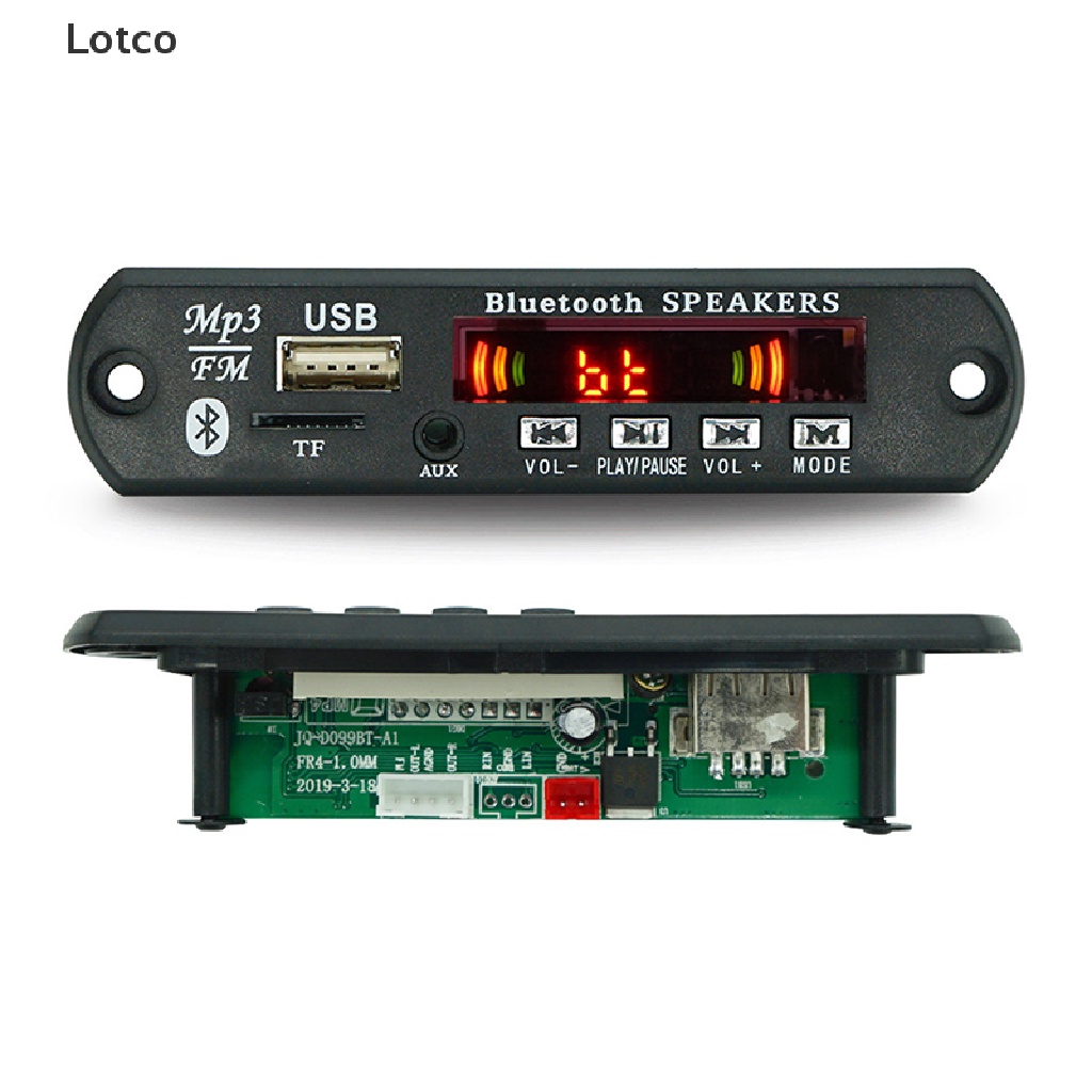 Lotco Không dây bluetooth 5.0 9V-12V MP3 WMA Bảng Giải mã âm thanh xe hơi USB TF FM Đài phát thanh mô-đun Màn hình màu máy nghe nhạc MP3 với điều khiển từ xa VN