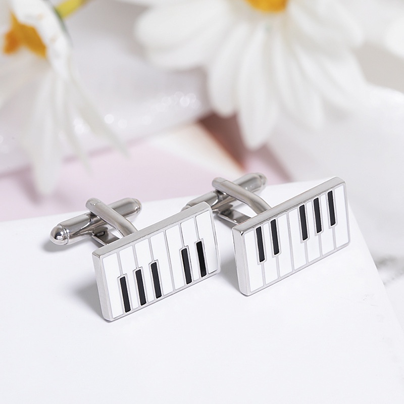 Khuy Măng Sét Kim Loại Tráng Men Màu Trắng Đen Hình Đàn Piano Cho Nam