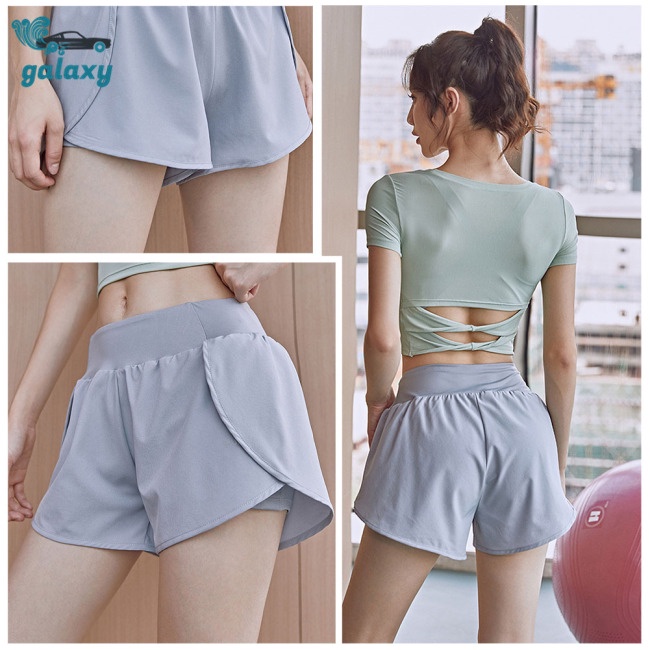 Galaxy Quần Short Thể Thao Lưng Cao Có Túi Chất Liệu Khô Thoáng Nhanh Thời Trang Cho Nữ
