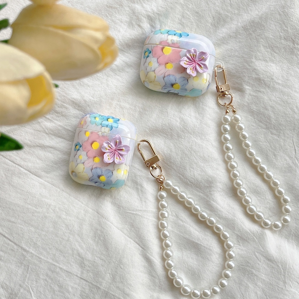 Vỏ Bảo Vệ Hộp Sạc Tai nghe không dây AirPods 1 2 gen3 pro2 2022 Bằng Tpu Mềm Hình Tranh Sơn Dầu Hoa 3D
