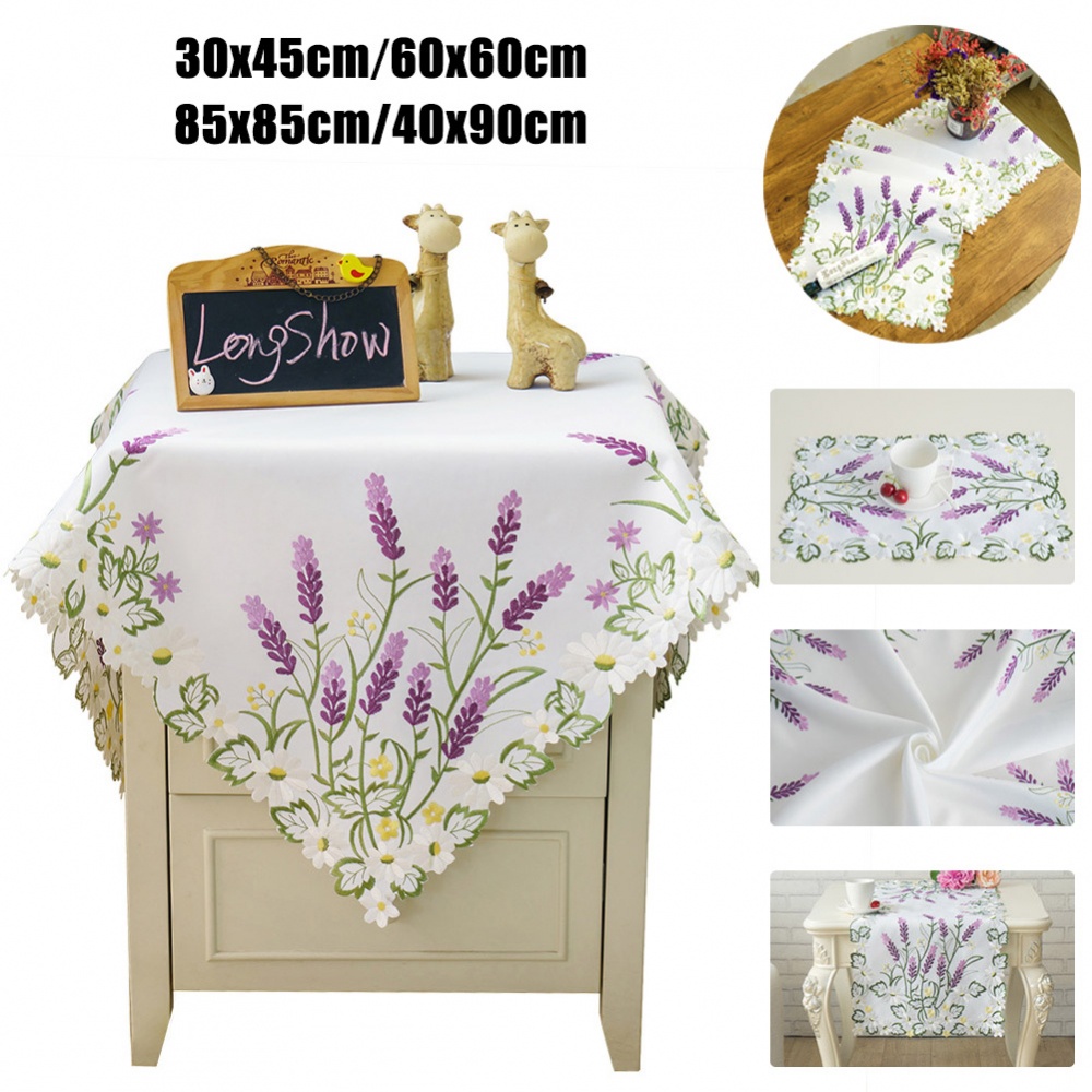 Khăn Trải Bàn Thêu Hoa Oải Hương Tím