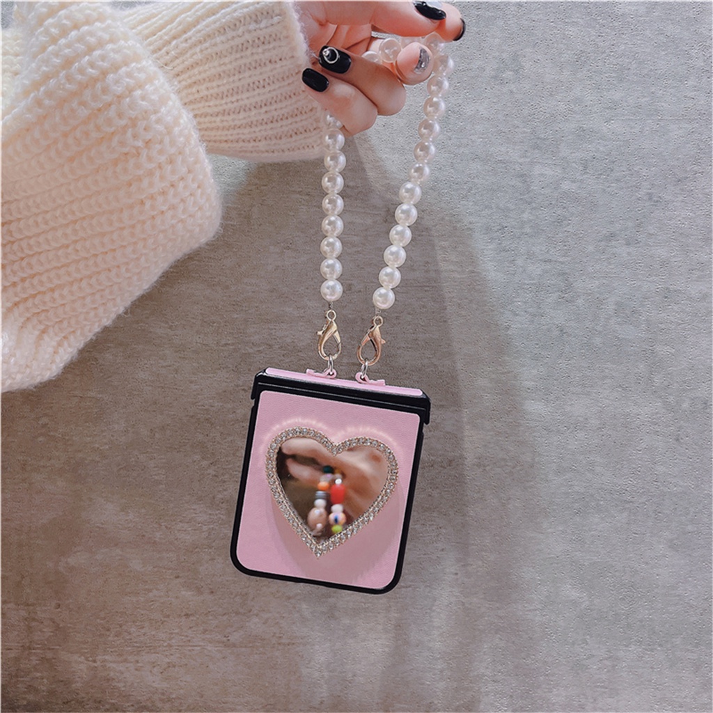 Ốp Điện Thoại Nắp Gập Mặt Gương Màu Trơn Đính Trái Tim Cho Samsung Galaxy Z Flip 3 5G Z Flip3 Zflip3 Flip 4