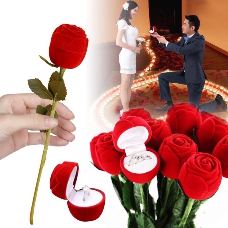 Hộp Đựng Nhẫn Cưới / Đính Hôn Bằng Nhung Hình Trái Tim Màu Đỏ Ốp