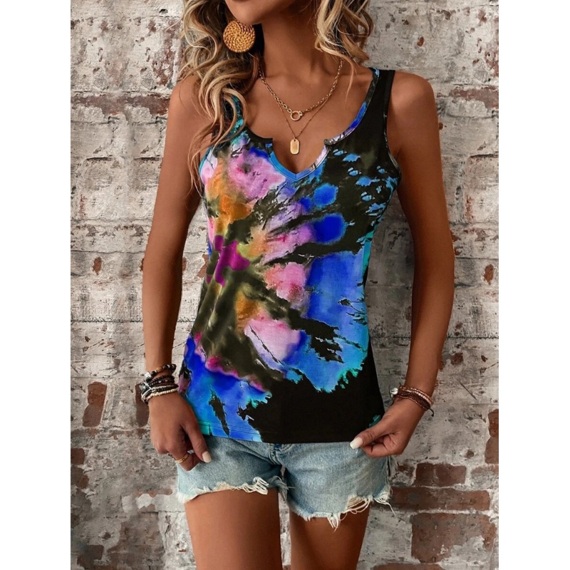 Xiangbao Áo Tank Top Cổ Chữ V Dáng Rộng Màu Nhuộm Thoải Mái Thời Trang Mùa Hè Cho Nữ