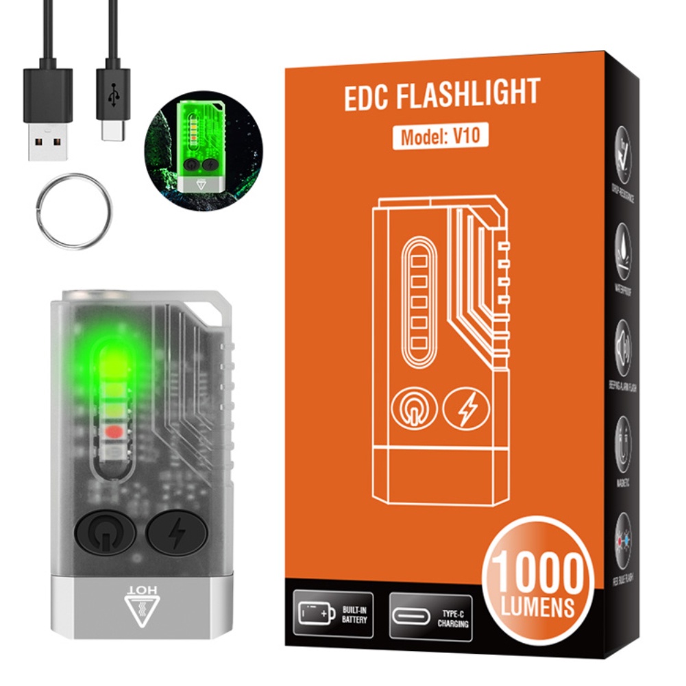 ♕Đèn Móc Chìa Khóa Dễ Mang Theo Ánh Sáng Mạnh Edc Sạc Usb Đèn Pin Mạnh Báo Động Chống Ong Sói Đa Năng Đèn Pin Màu Tím