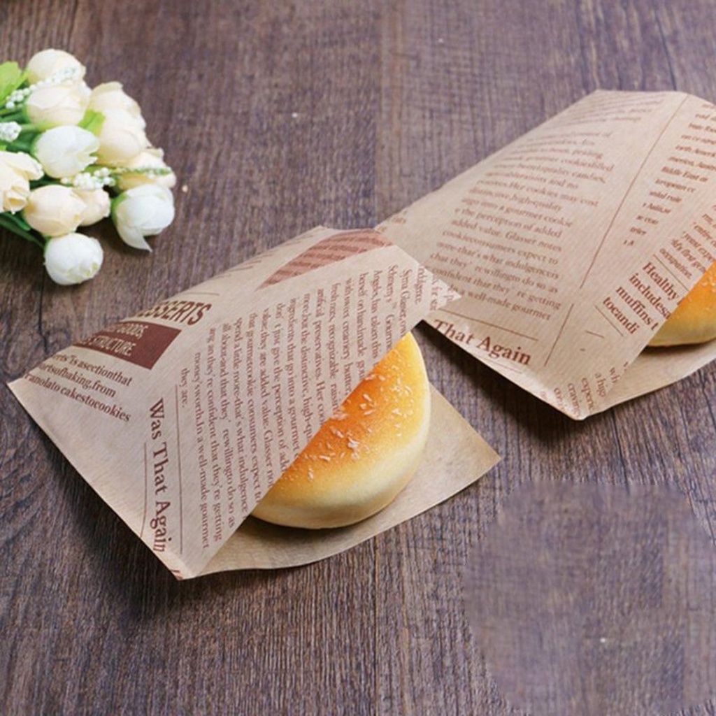 Set 100 Túi Giấy Kraft 12 * 12cm Đựng Bánh Mì / Thực Phẩm Chống Thấm Dầu