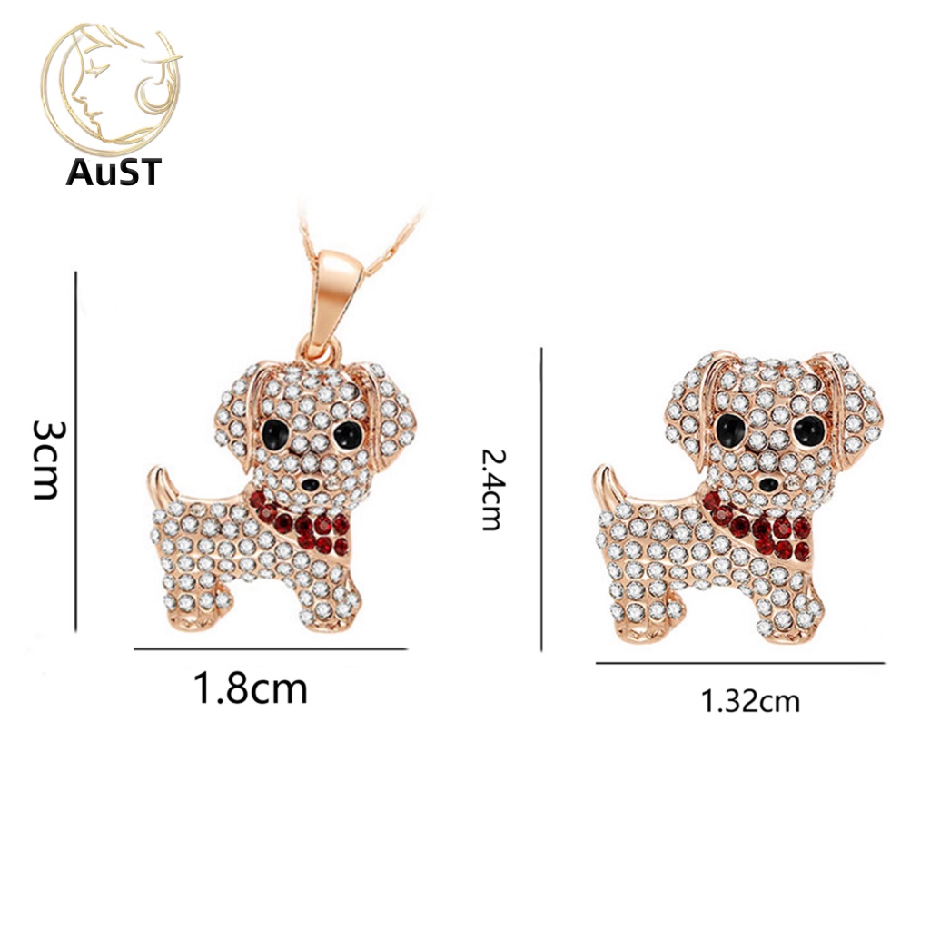 1 Bộ Vòng cổ + Bông Tai Thời Trang Hình Cún Con Đính Đá Lấp Lánh