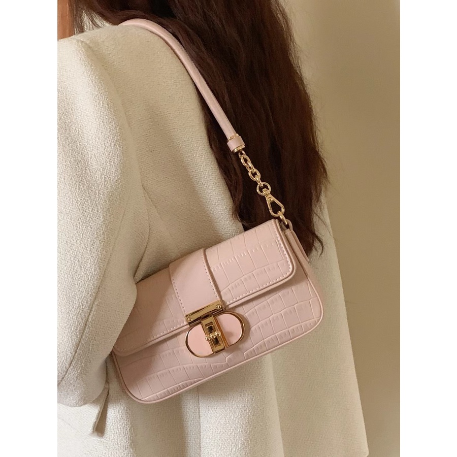 Túi Xách Đeo Vai Hình Vuông Nhỏ Màu Hồng Kết Cấu Mới Cao Cấp Dễ Phối Đồ