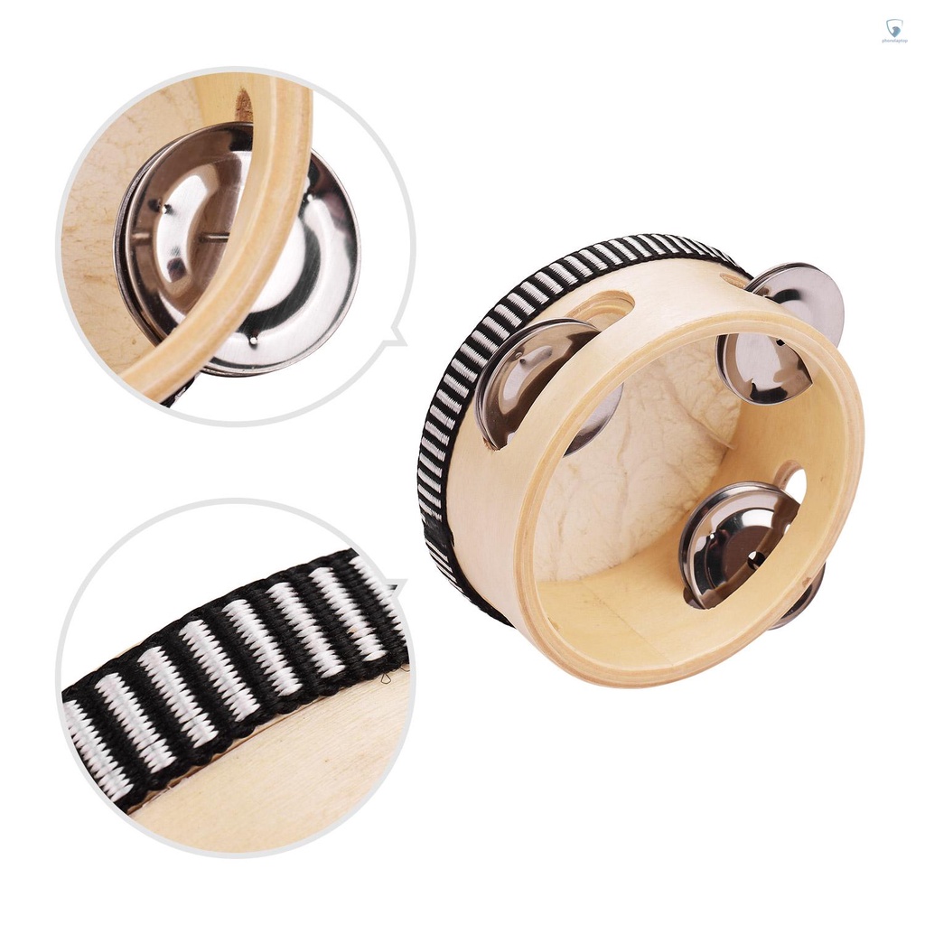 Trống Tambourine Da Cừu Một Hàng 4 Inch Tay Cầm Bằng Gỗ Và Kim Loại Giải Trí Cho Người Lớn Và Trẻ Em