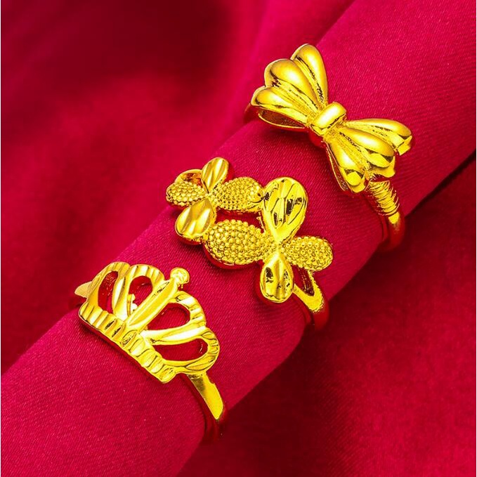 Nhẫn Mạ Vàng 24K Hình Bướm / Trái Tim / Vương Miện Tre / Vương Miện Thời Trang Cho Nữ