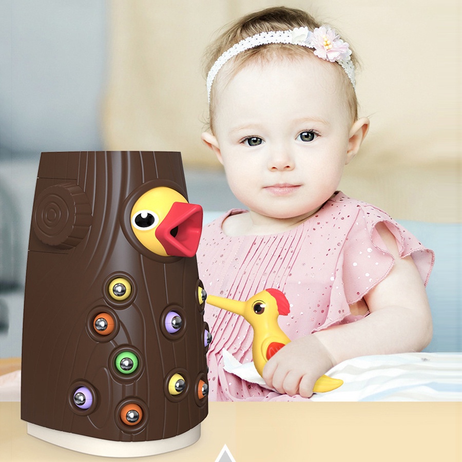 Đồ chơi trẻ em chim gõ kiến bằng gỗ từ tính bắt giun trò chơi động vật đồ chơi cho bé câu cá côn trùng quà tặng đồ chơi sinh nhật