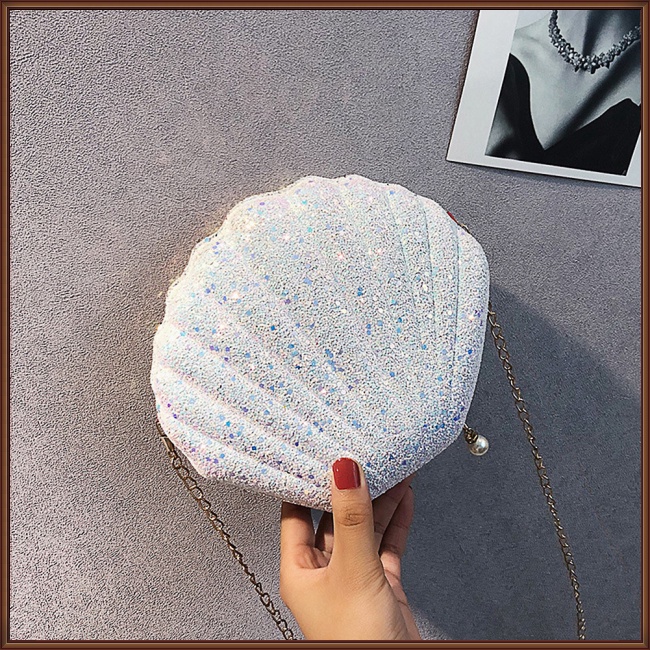 Jaz Túi Đeo Vai Mini Hình Vỏ Sò Đính Kim Sa Lấp Lánh Sang Trọng Dễ Phối Đồ Cho