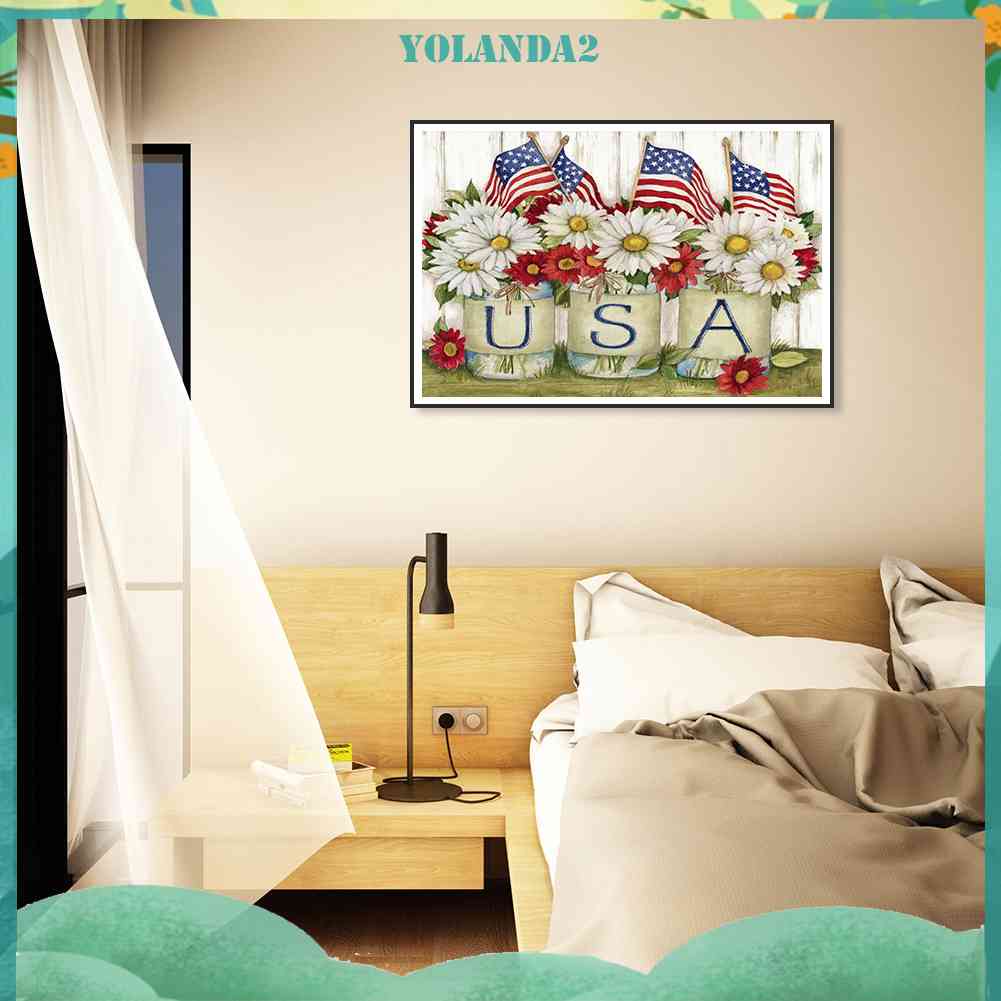 Tranh Đính Đá Kim Cương Toàn Bộ 5D DIY Hình Cờ Mỹ