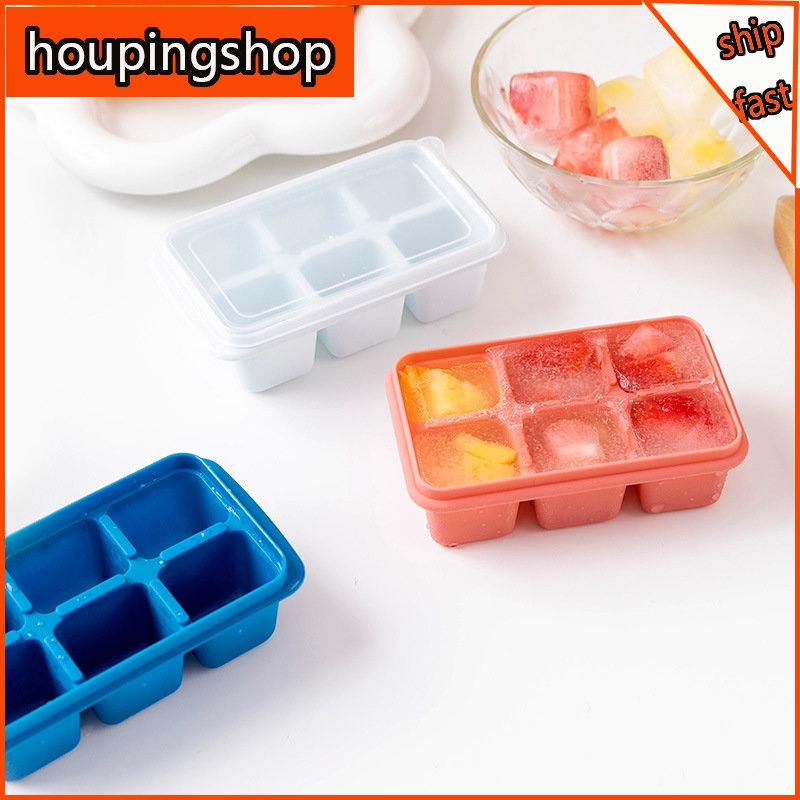 Khuôn Làm Đá 6 Lỗ Có Nắp Đậy Bằng Nhựa Cấp Thực Phẩm Cho Bé