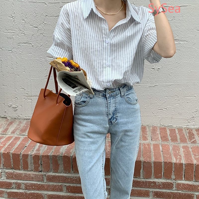 Áo Thun Tay Ngắn Kẻ Sọc Thời Trang Mùa Hè Cho Nữ