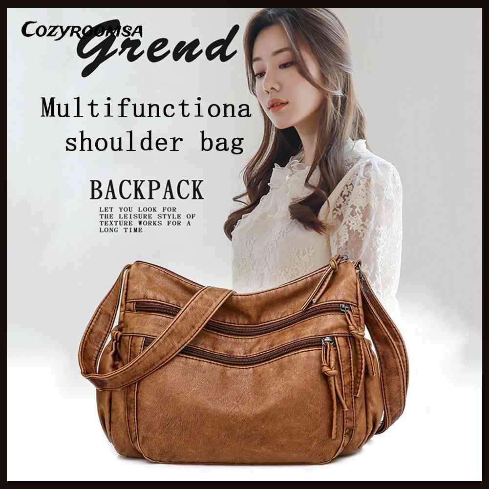 Túi Xách Da PU Đeo Chéo Nhiều Ngăn Phong Cách Vintage