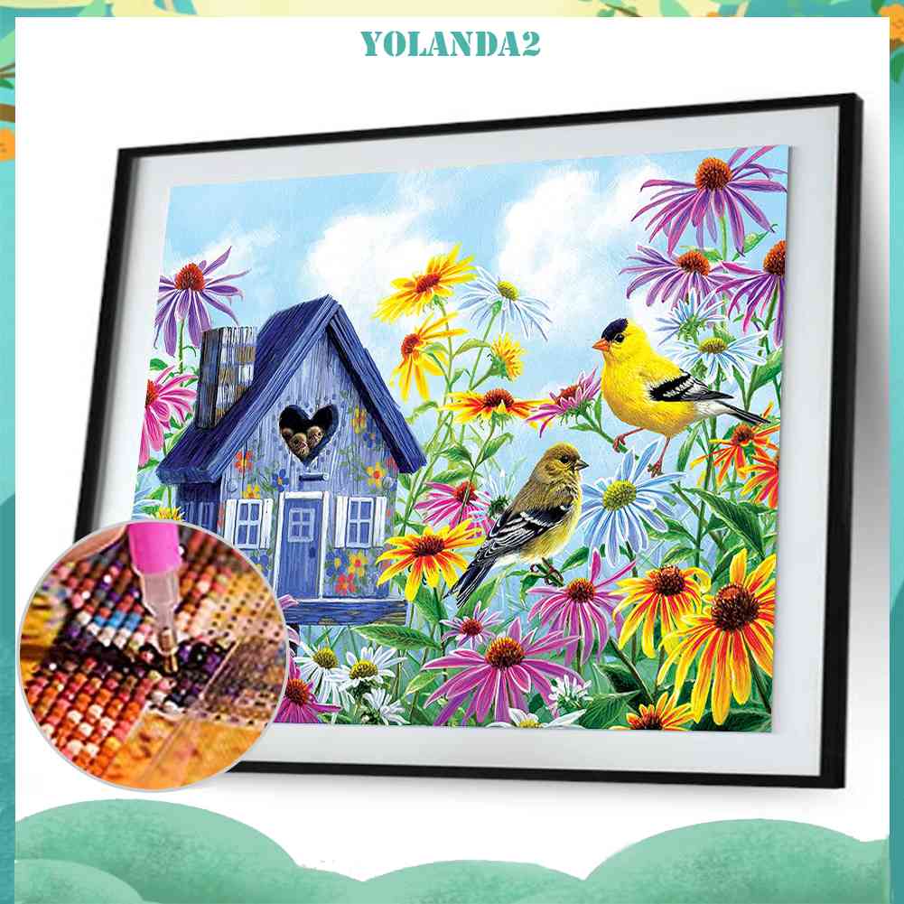 Tranh Đính Đá Kim Cương Toàn Bộ 5D DIY Hình Vẽ Chim Và Hoa
