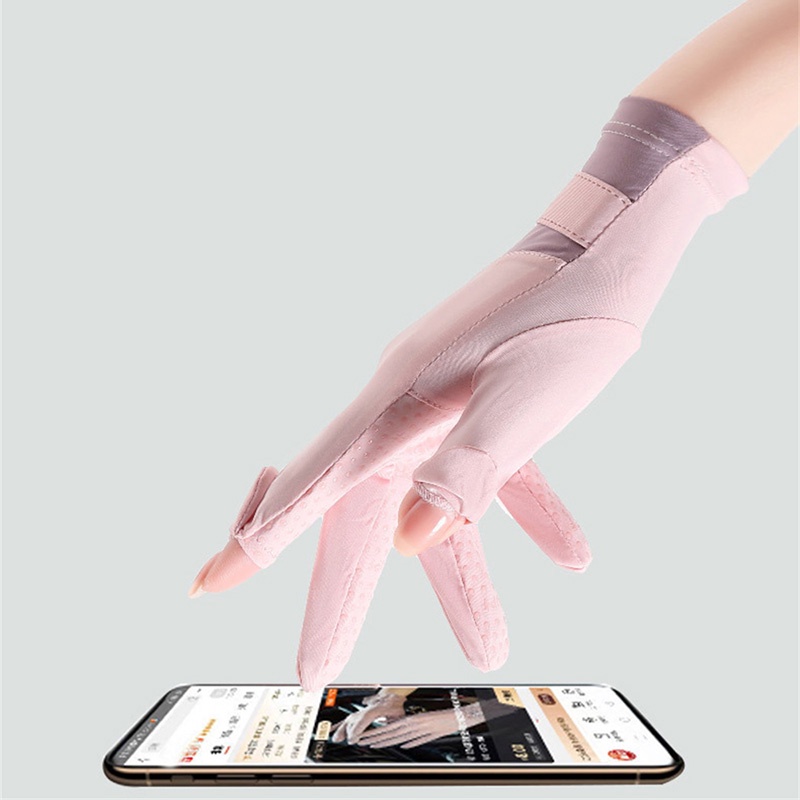 Găng Tay Chống Nắng Bằng Lụa Lạnh Mỏng Nhanh Khô Thoáng Khí Chống Trượt Có Thể Lộ Ngón Tay Khi Lái Xe LKZBR HYJP2 Cho Nữ