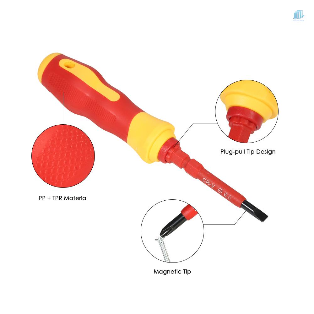 Bộ Tuốc Nơ Vít Cách Điện 7 Trong 1 500V Có Thể Thay Đổi Với Phillips Và Rãnh Để Sửa Chữa
