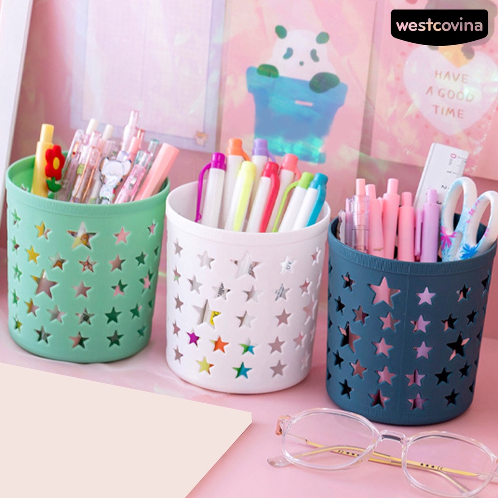 [COD]♪Hộp Đựng Bút Hình Trụ Rỗng Sức Chứa Lớn Đa Năng Họa Tiết Ngôi Sao Cho Văn Phòng