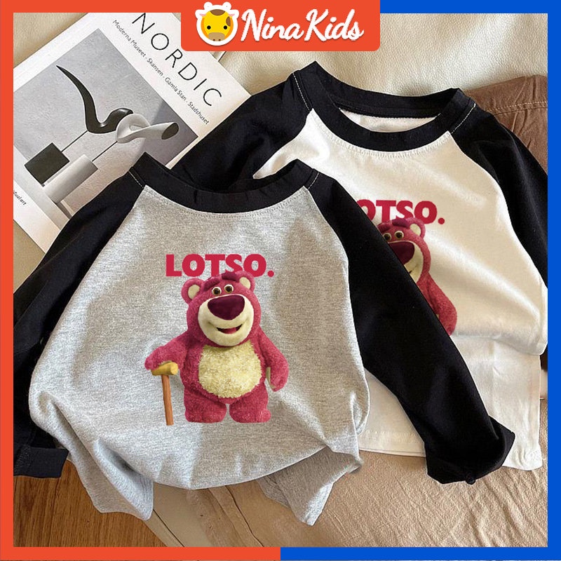 Áo Thun Cotton Tay Dài In Hình Lotso Thời Trang Hàn Quốc Cho Bé Gái 0-7 Tuổi