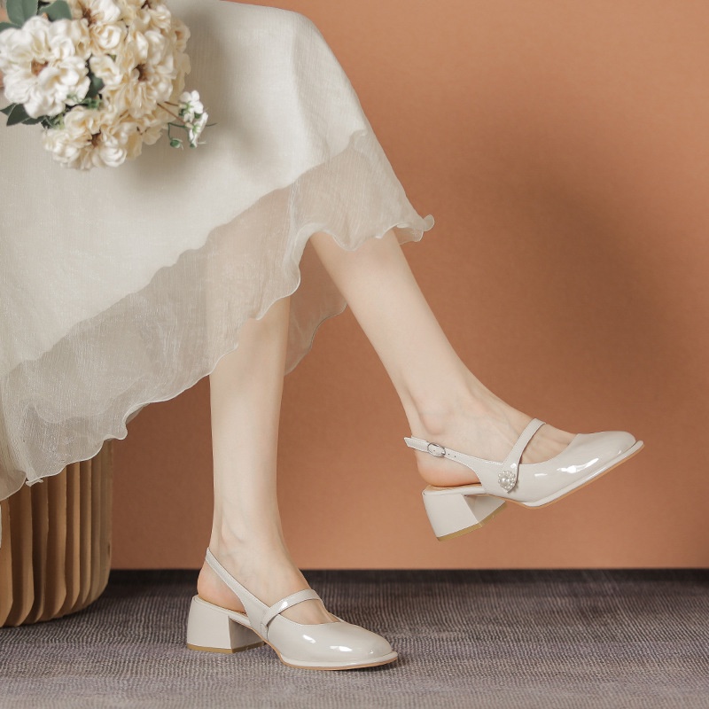 Giày Sandal Cao Gót Hở Lưng Size 34 Phong Cách Pháp
