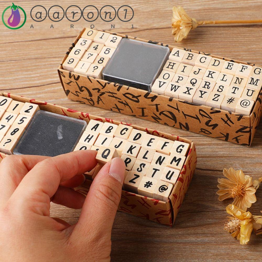 Aaron1 Bộ Tem Đóng Dấu Trang Trí Sổ Tay / Nhật Ký Hình Chữ Cái / Số Phong Cách Vintage
