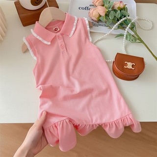 Hàng Có Sẵn Đầm Thể Thao Một Mảnh Tay Ngắn Màu Hồng Dễ Thương Thời Trang Mùa Hè Phong Cách Hàn Quốc Cho Bé Gái