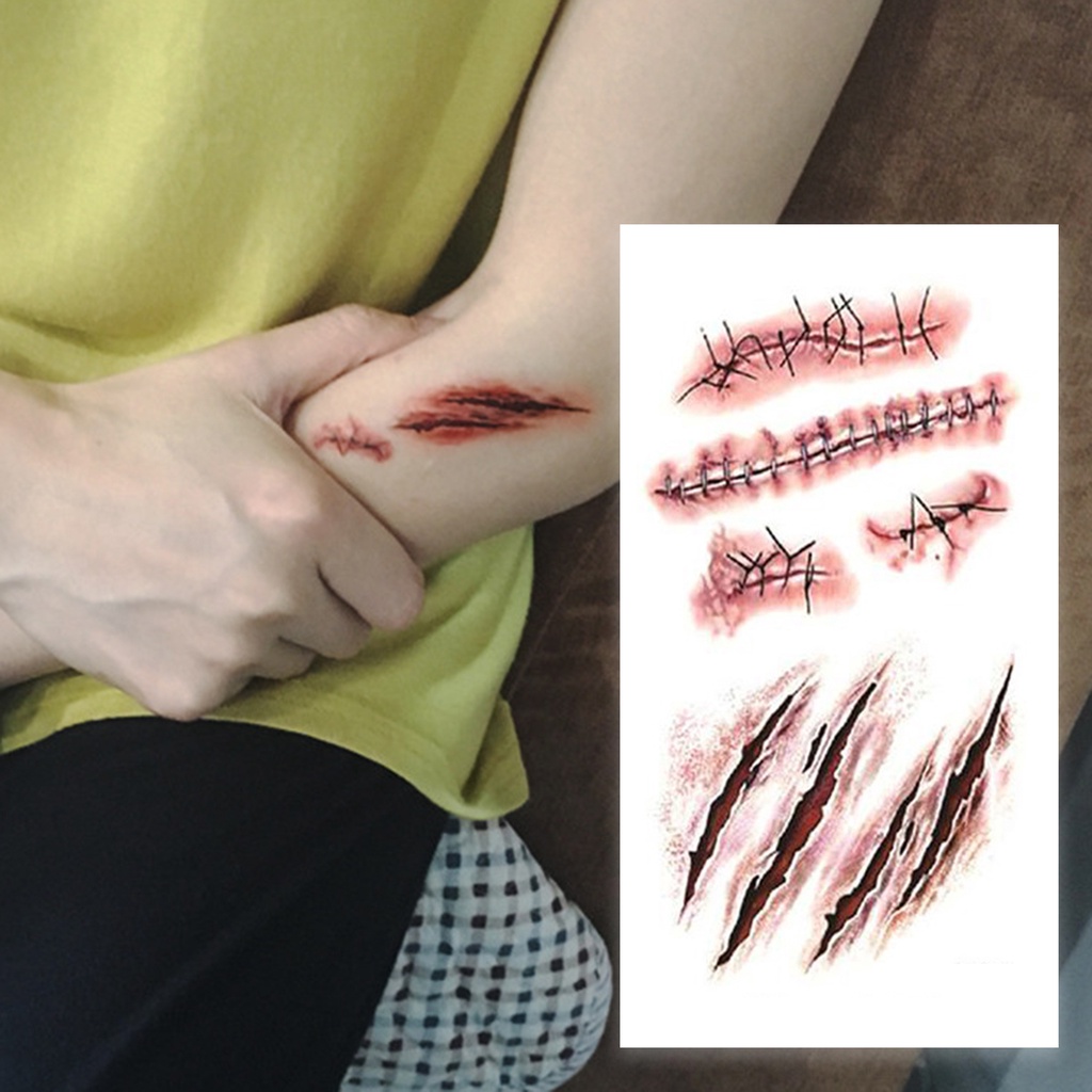 Hình Xăm Dán Tạm Thời Họa Tiết Vết Sẹo Thoáng Khí Lâu Trôi Trang Trí Tiệc Halloween