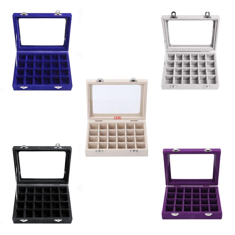 Hộp Đựng Trang Sức 24 Ngăn Nắp Trong Suốt Bằng Vải Nhung Tiện Dụng