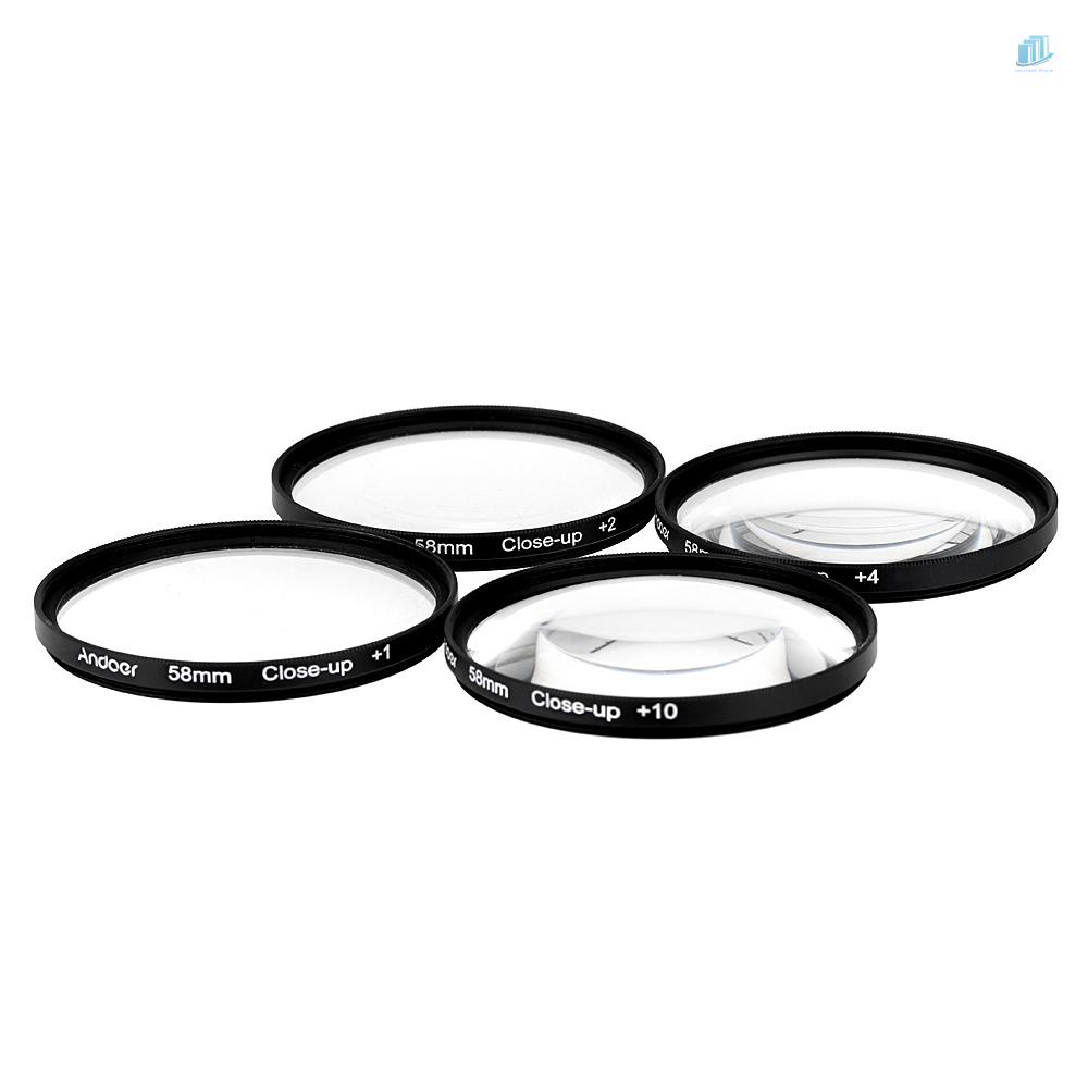 Bộ Kính Lọc Máy Ảnh Andoer 58mm + 1 + 2 + 4 + 10 Kèm Túi Đựng Cho Rebel T5i T4i EOS 1100D 650D 600D DSLRs