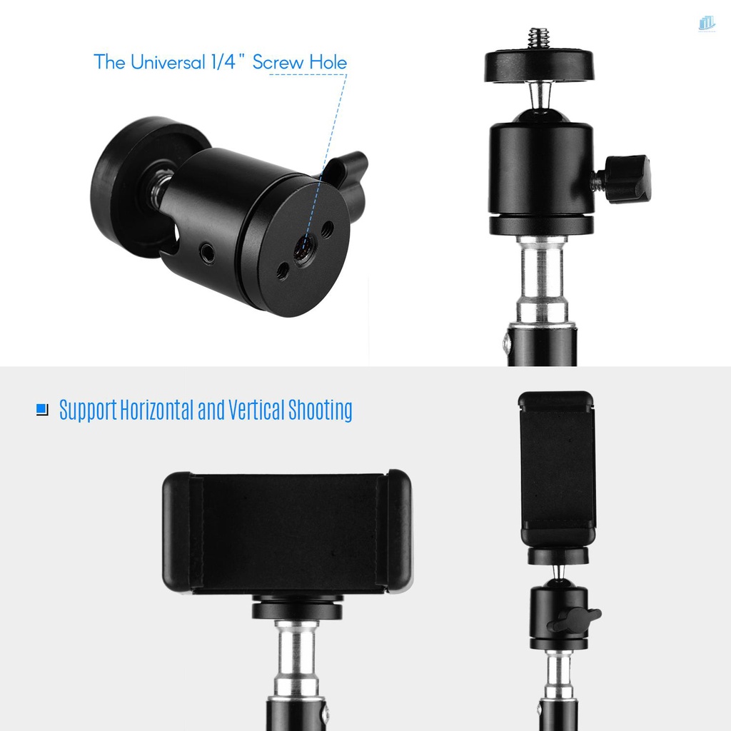 Giá Đỡ Ba Chân Bằng Hợp Kim Nhôm Có Thể Điều Chỉnh Độ Cao 190CM / Đầu Kẹp Điện Thoại / Đèn Flash Hỗ Trợ Chụp Ảnh